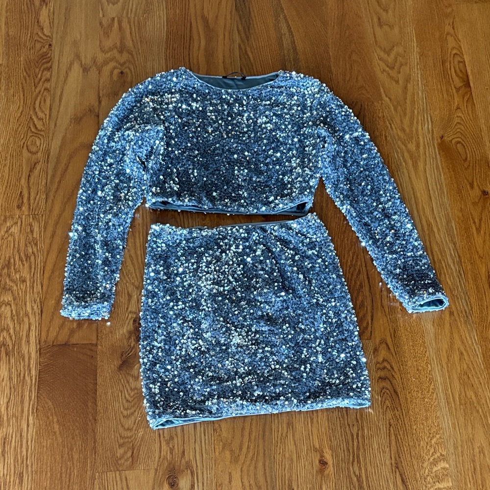 Sparkling silver Sequin Two-Piece Set